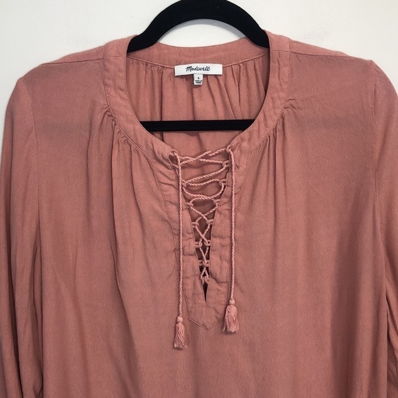 Madewell Lace Up Peasant Top Dusty‎ Rose Size Small - Picture 4 of 9